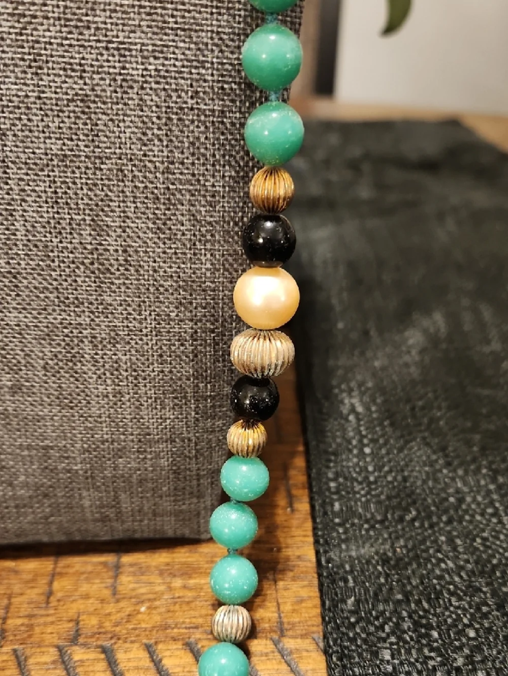 Les Bernard Turquoise Beaded Long Necklace with Black & Cream Accents
